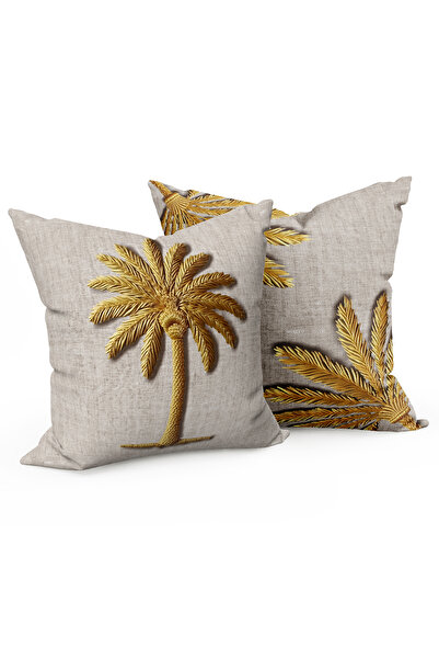 MUN HOME Husă pentru pernă din 2 piese, cu model de palmier, broderie de in, ...