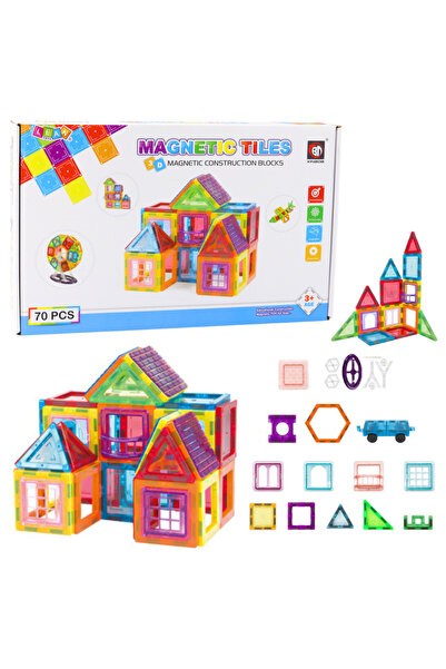 LEAN Set cuburi magnetice de construit, educative, colorate, 70 piese