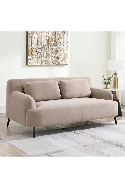 Home Box كنبة كارميل قماشية لشخصين مع وسادتين - بني فاتح