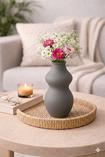 pernator Modern tarz Velluto Dekoratif Vazo Gri 14cm