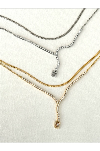 QA Quella Accessories ÖZEL SERİ İKİLİ BAGET SU YOLU ZİRKON TAŞ GÜMÜŞ & GOLD H...