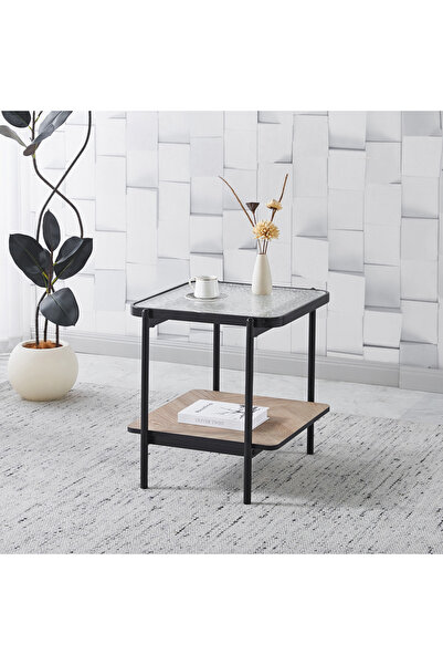 Generic طاولة جانبية من زجاج بالدوين مع رف