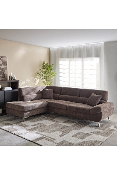 Home Box Salerno 3-Seater Left Corner Fabric Sofa-Dark Brown