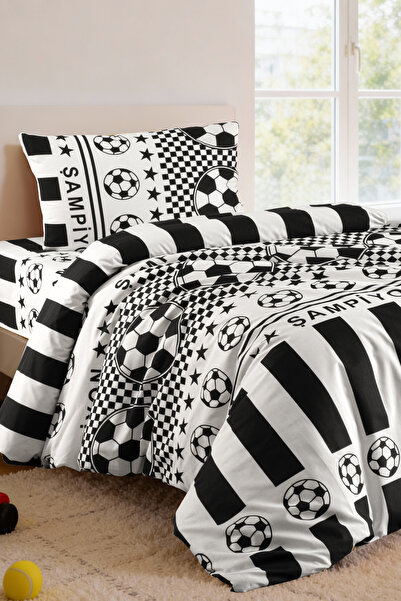 Magnolia Black and White Single Fan Duvet Cover Set 160X220 - Cotton - Elasti...