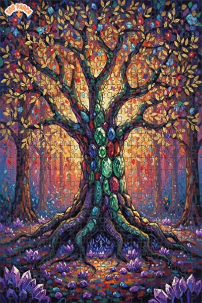 Teona Ahşap Mucizevi Hayat Ağacı Yağlı Boya Görünümlü Ahşap Puzzle Çift Katlı...