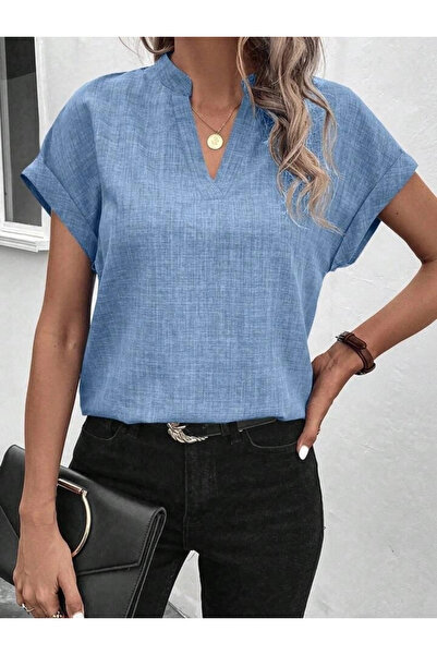 nedo7 Women's Short Sleeve Judge Collar Sofia Blouse