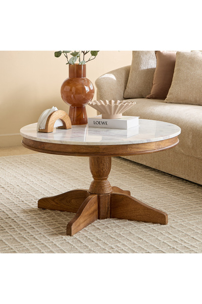 Home Box Cavon Degas Genuine Marble Top Coffee Table with Solid Wood Base- Na...