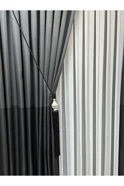 SEILL Panel Backdrop Curtain Satin Dark Blue&Black 1/3 Regular Pleated (1 Panel)