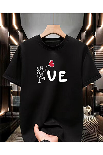BG BASKI ATÖLYESİ Valentine's Day Themed Couple Printed Days Crew Neck T-Shirt