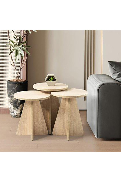 Home Box مجموعة موفو-غامورا من 3 طاولات متداخلة - خشب البلوط