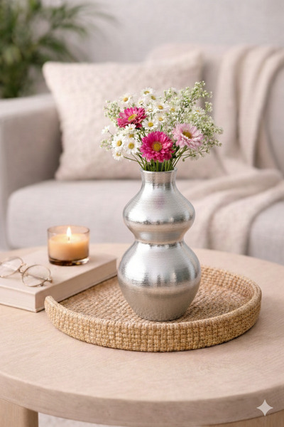 pernator Modern tarz Velluto Dekoratif Vazo Gümüş / Silver 14cm