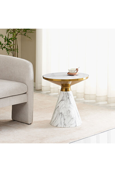 Generic طاولة جانبية مستديرة بسطح من الحجر المتكلس من موفو ريا