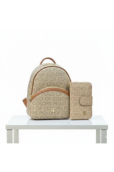 Çanta Trend Polo of Colors Women's Leather-Look Backpack Wallet Combination