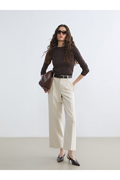 LC Waikiki Lcw Vision Beige Belted Wide Leg Women's Trousers W5Ns57Z8