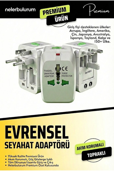 nelerbulurum (150+ Ülke Uyumlu) Premium Evrensel Seyahat Adaptörü - Akım Koru...