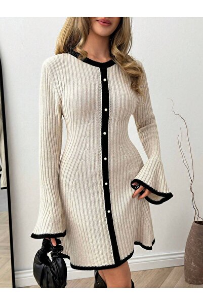 TOFAN TRİKO Fisherman collar mini dress