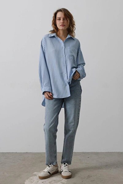 nedo7 Striped Single Pocket Shirt - Baby Blue
