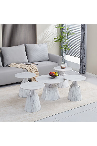 Home Box Movo-Hampshire Set of 5 Sintered Stone Coffee Table - White