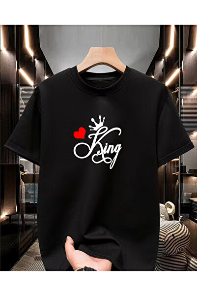 BG BASKI ATÖLYESİ Valentine's Day King Printed Gift Regular Casual Crew Neck ...