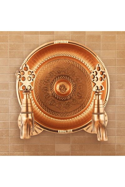banyosepeti Hümayun Parlak Bakır Hamam Tası ve Çift Osmanlı Musluk Seti – Pir...
