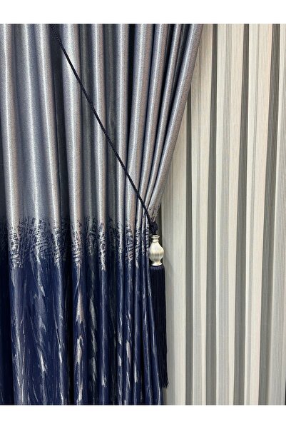 SEILL Panel Backdrop Curtain Satin Navy Blue & Light Gray 1/3 Regular Pleated...