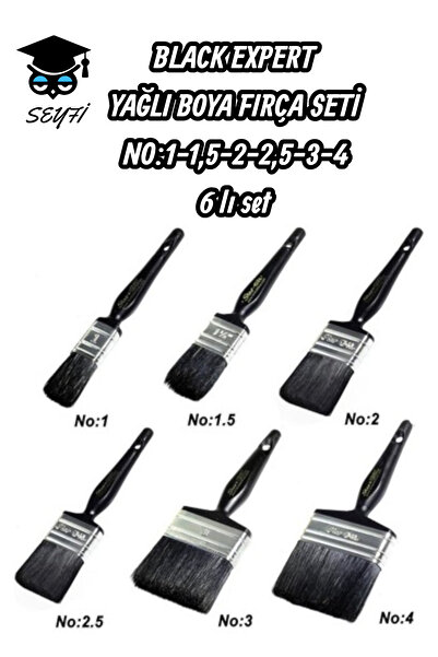 SEYFİKİRTASİYE BLACK EXPERT YAĞLI BOYA FIRÇA NO:1-1,5-2-2,5-3-4 6'lı set