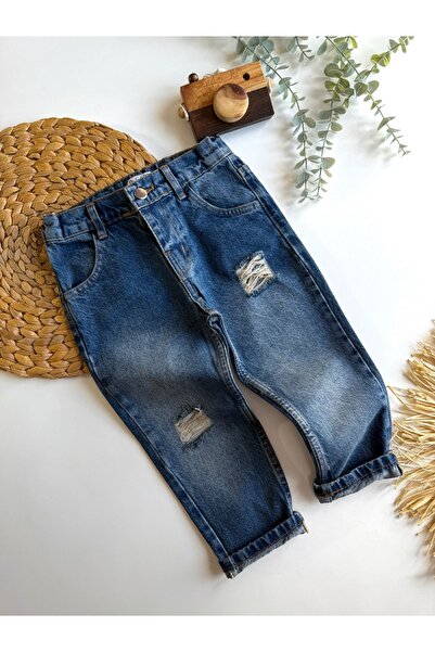 Teeny Weeny Kids Unisex Navy Blue Ripped Jeans