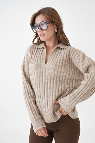 mysimy Soft Textured Polo Neck Knitwear Sweater