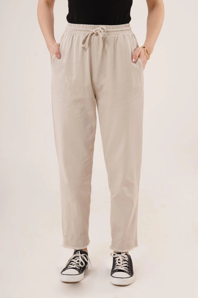 nedo7 Pocketed Waist Tied Leg Detailed Cream Trousers