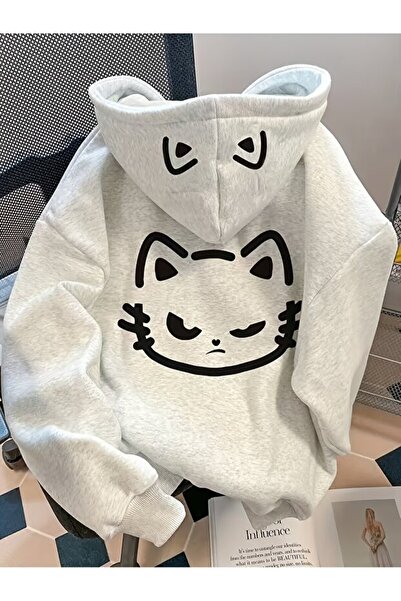 ROYAL FASHİON سويت شيرت للجنسين من Maneki-Neko Cat بغطاء رأس