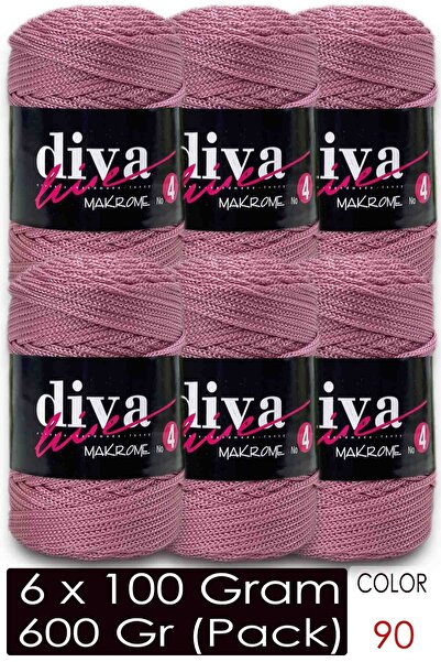 Diva İplik خيط مكرامية ديفا سميك (رقم: 4) 090 وردي (عبوة من 6 قطع)