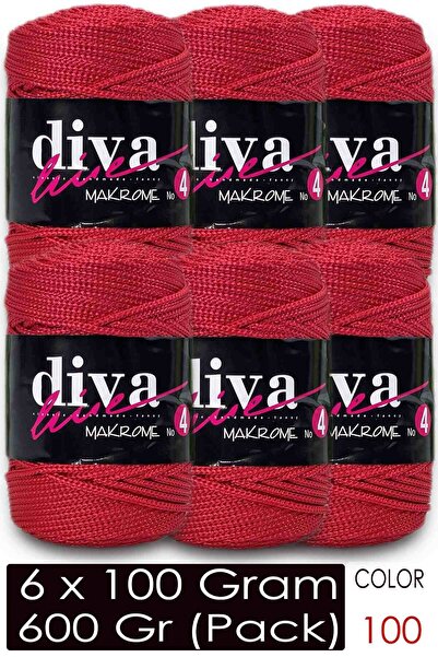 Diva İplik Діва Макроме Мотузка Товста (№ 4) 100 Червона (пакет з 6 штук)
