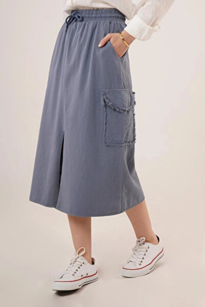 nedo7    Indigo Skirt with Front Slit and Pocket Detail