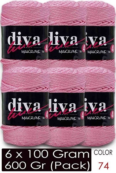 Diva İplik خيط مكرامية ديفا سميك (رقم: 4) 074 وردي (عبوة من 6 قطع)