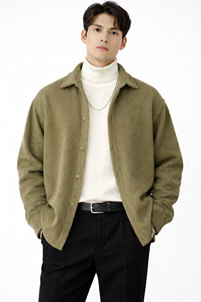 beuivo Men's Oversized Comfortable Fit Buttoned Thick Fleece Shirt