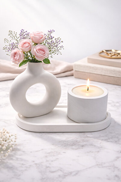 VANTES Pudra Kokusu Ve Kokulu Mum ( Beyaz Stantli)