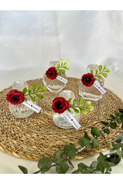 JUST DREAM Hediye Cam Kolonya Şişesi (Kırmızı Gül) Nişan/Nikah/Baby Shower/Ki...