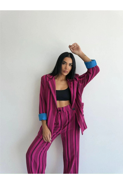 nedo7    Ottoman Striped Jacket-Pants Tk - Fuchsia