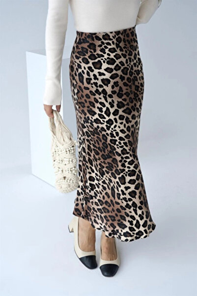 nedo7 Midi Satin Skirt - Leopard