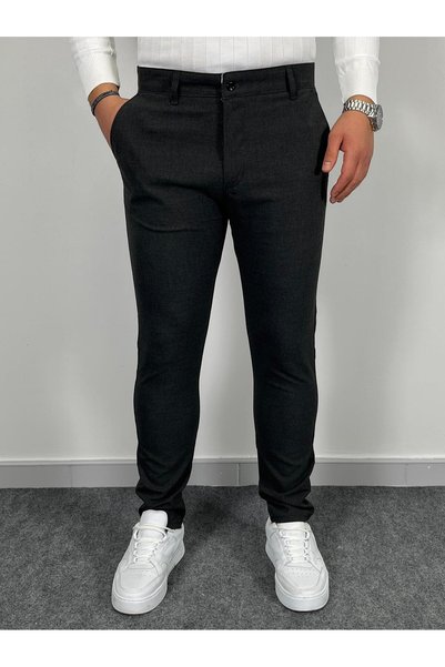 HAVANO Men's Smoked Slim Fit Pattern Fabric Trousers Daily Stylish Casual