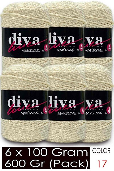 Diva İplik خيط ديفا مكرامي سميك (رقم: 4) 17 كريمي (عبوة من 6 قطع)