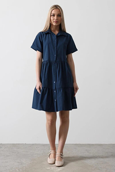 nedo7    Short Sleeve Button Dress - Indigo