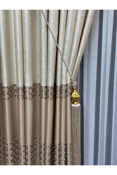 SEILL Panel Backdrop Curtain Satin Mink&Cream 1/3 Frequent Pleats (1 Panel)