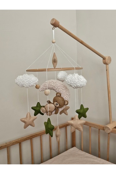 hobiimobiii Bebek beşik süsü keçe dönence (MÜZİKLİ) Teddy ayıcık