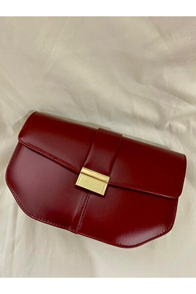 aksesuarista Bordo Kadın Kanvas Askılı Toka Detaylı Üç Bölmeli Omuz Çantası