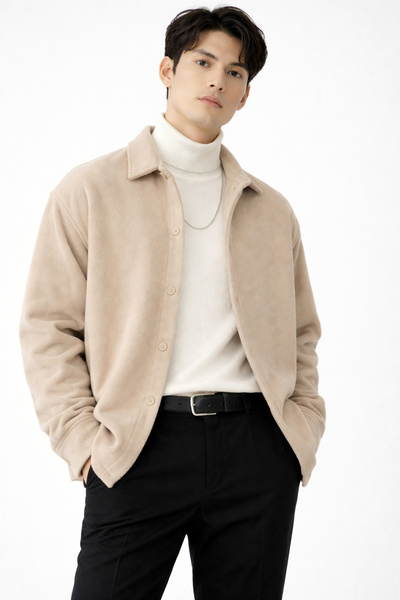 beuivo Men's Oversized Comfortable Fit Buttoned Thick Fleece Shirt