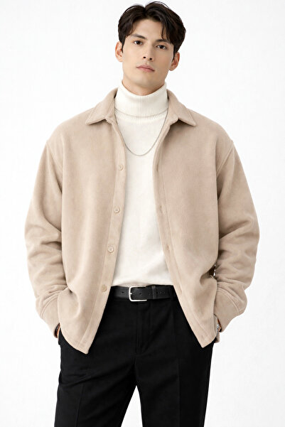 beuivo Men's Oversized Comfortable Fit Buttoned Thick Fleece Shirt