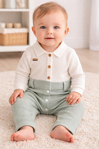 NO BRAND Gömlek detaylı waffle tulum