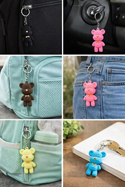 MİLE CONCEPT سلسلة مفاتيح على شكل دمية دب لطيفة - حقيبة ملونة وزينة للمفاتيح
