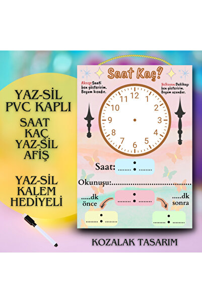 Kozalak Tasarım What Time Is It? Summer-Wipe Board Pvc Coated Durable Summer-...